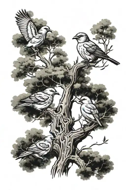 Tree With Three Birds On It