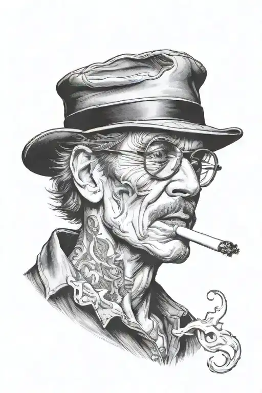 A Realistic Portrait Tattoo Of A Famous 80S Or 90S Movie Character Smoking A Joint