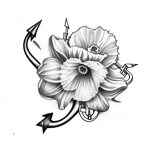 Realistic Anchor With Daffodil And Topped With Cowboy Hat