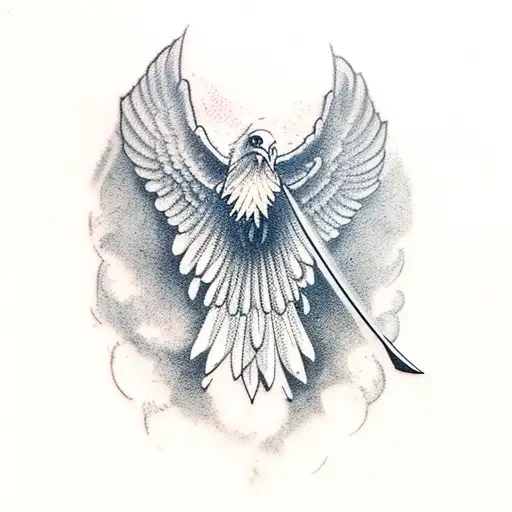 Eagle Flying And Holding A Sword