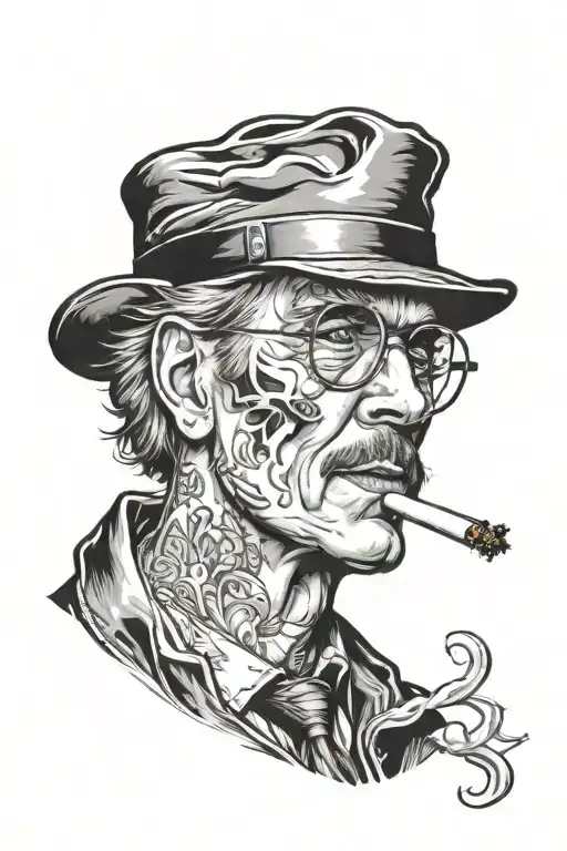 A Realistic Portrait Tattoo Of A Famous 80S Or 90S Movie Character Smoking A Joint