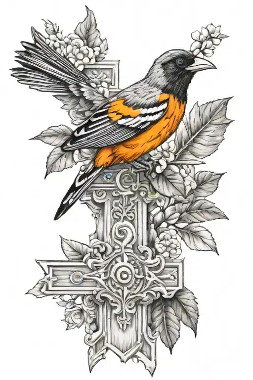 Cross With Oriole Bird On Side