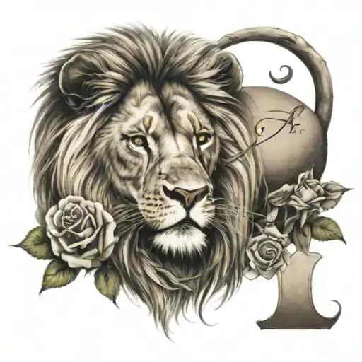 Tatoo Name Michele With Roses Around The Name An A Lion