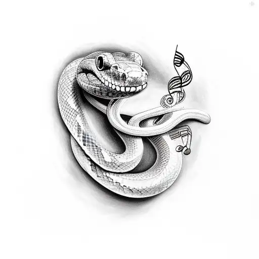 A Realistic Portrait Of A Snake Entwined With Musical Notes