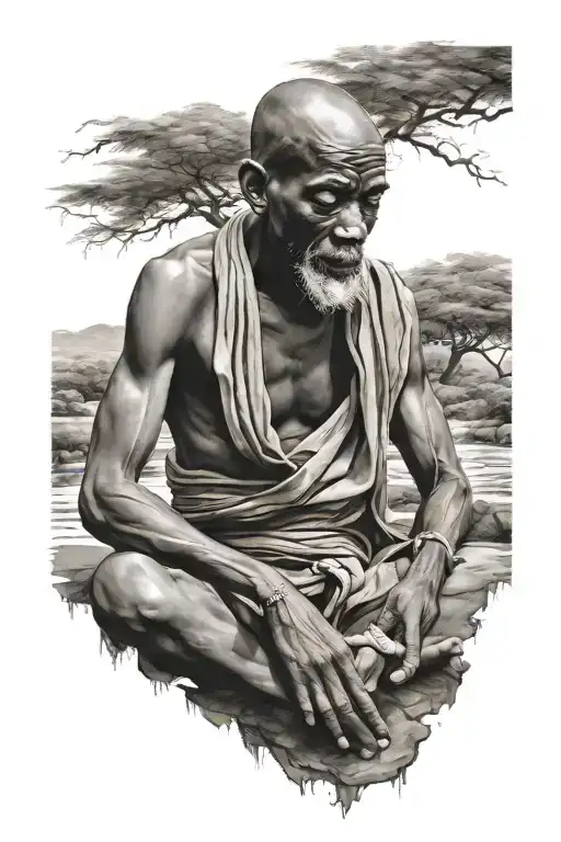 African Monk Meditating Figure