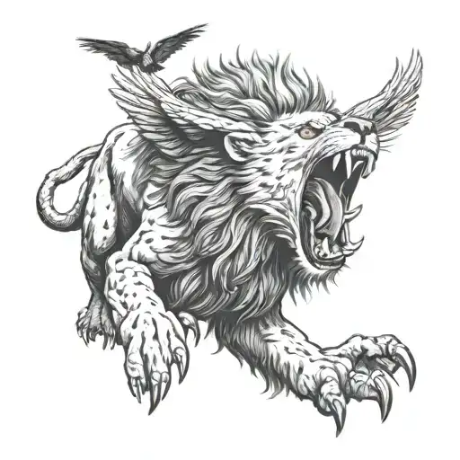 Lion Roaring With An Eagle