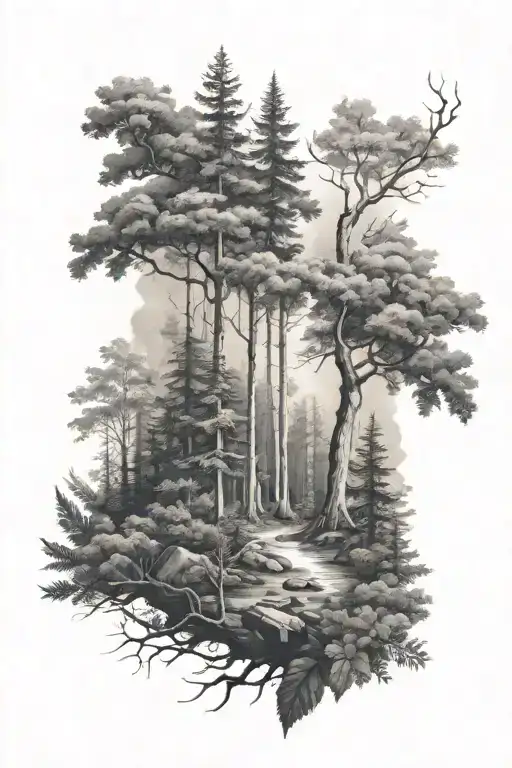 Black And Grey Forest Half Sleeve
