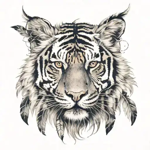 Tiger With Feathers Hanging From It