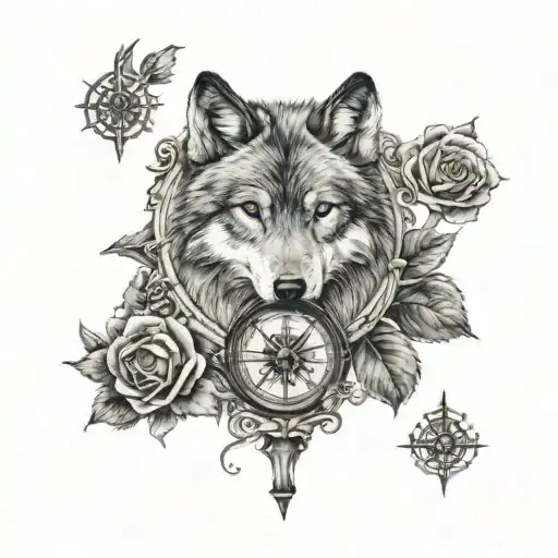 Wolf Roses Letter Y Compass