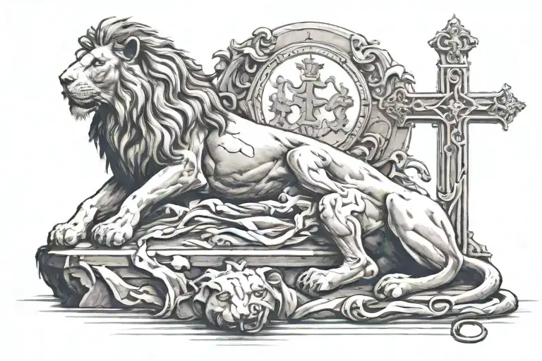 Lion And Cross With Kneeling Knight