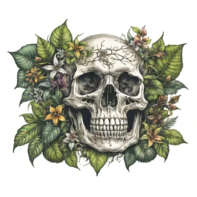 Skull Surrounded By A Variety Of Poisonous Plants Found In The Rainforest