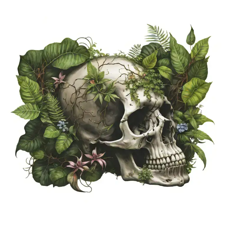Skull Surrounded By A Variety Of Poisonous Plants Found In The Rainforest