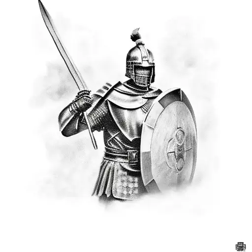 Spartan With A Shield And Sword Behind A Colosseum