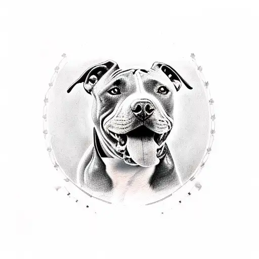 A Realistic Portrait Of Your Pitbull With A Black Eye Patch And One Brown Eye And The Other Eye Blue