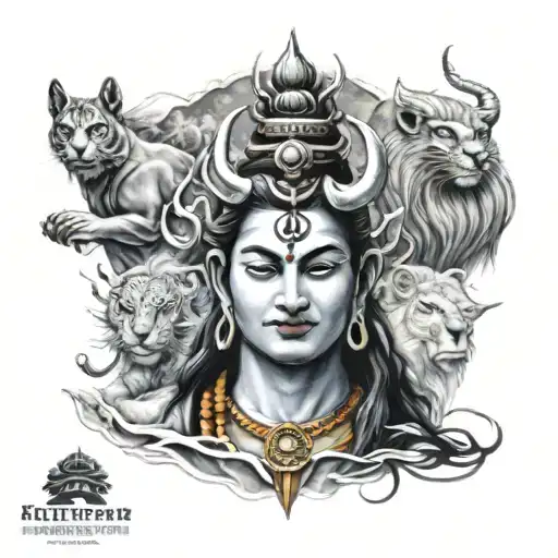 Lord Shiva Surrounded By His Divine Animal Companions In A Mystical Scene