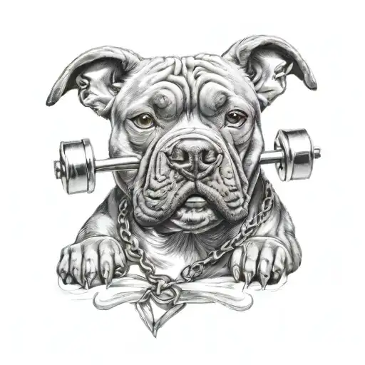 Pitbull With Barbell Underneath