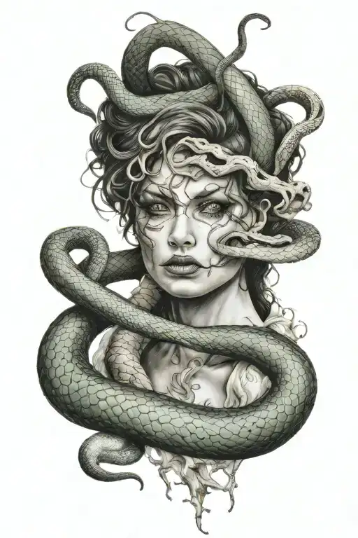 Half Decaying Women Face And Snake Slithering