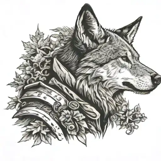 Soldier's Head Profile With Shadow Of A Wolf Looming Over Him