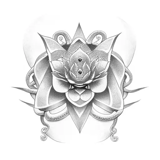 A Snake Together With A Lotus Flower