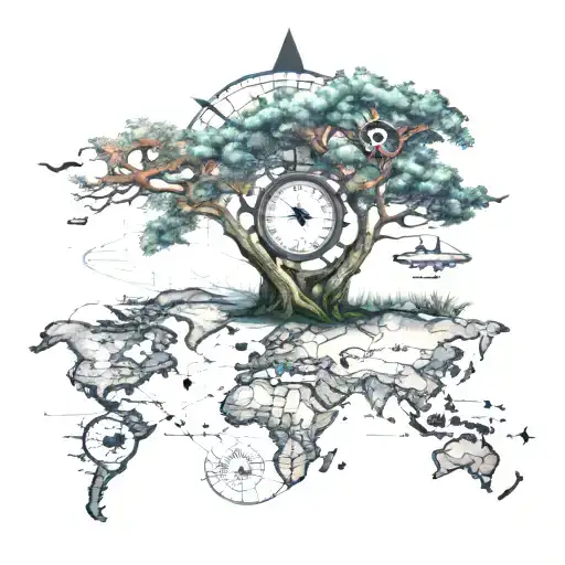 Cute Boab Tree With A World Map And Compass And Passenger Jet