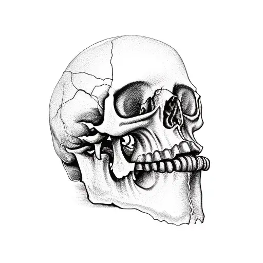 Human Skull Jaw With Vines And Mushrooms