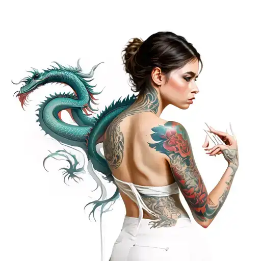 A Woman With A Dragon Tattoo On Her Sleeve
