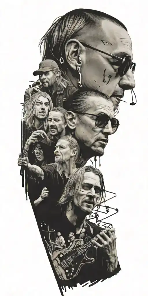 Chester Bennington And Kurt Cobain Surrounded By Musical Notes