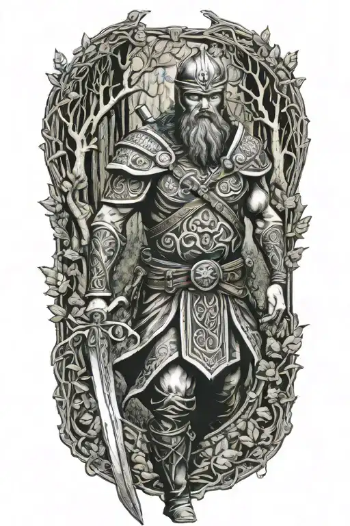 Irish Celtic Warrior In The Forest