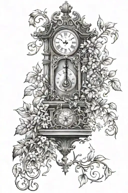 Grandfather Clock And Vines Growing