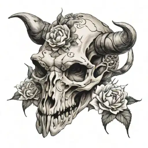 Japanese Flowers Boar Skull