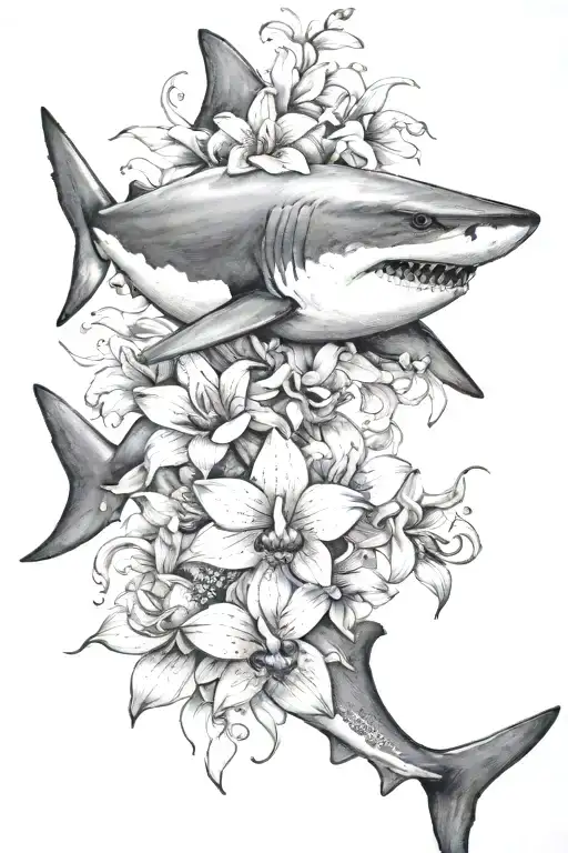 Shark With Black Orchid Flowers