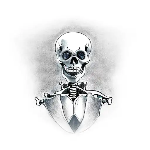 A Skeleton In A Suit And A Capi On His Head