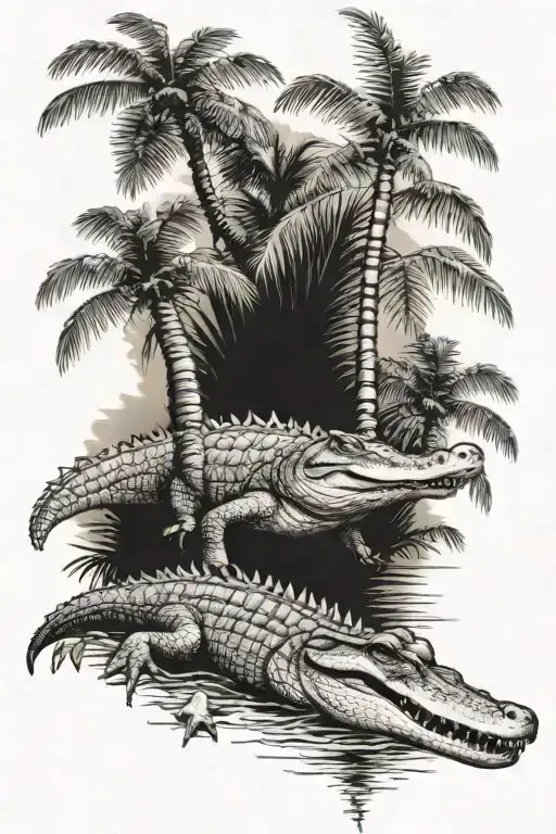 Crocodile And Palm Tree