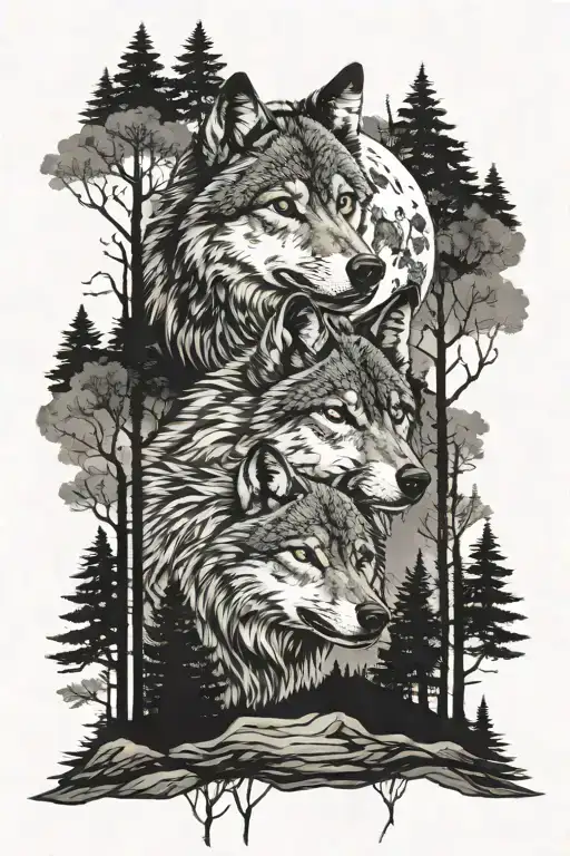 Wolf Forest And Moon