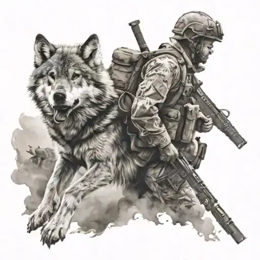 Soldier With Wolf In Backround