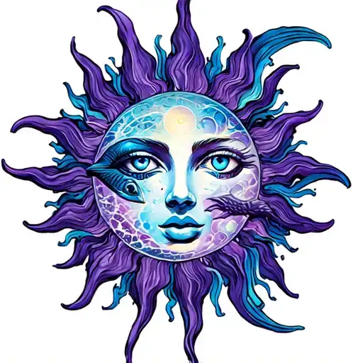 Purple And Blue Sun With Pisces Sign In Middle