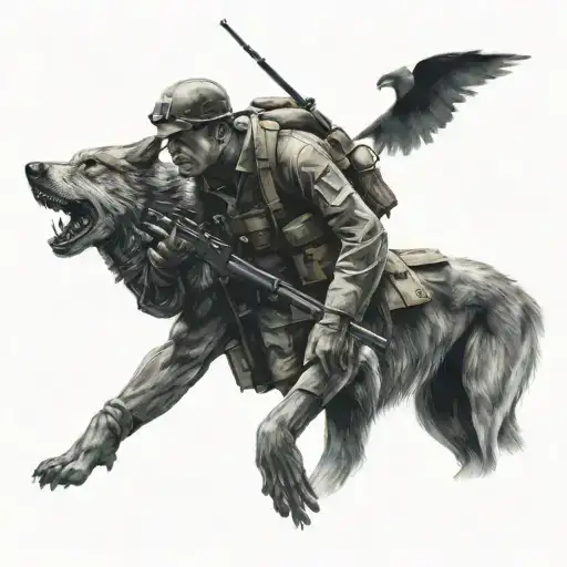 Soldier With Shadow Of A Wolf Behind Him