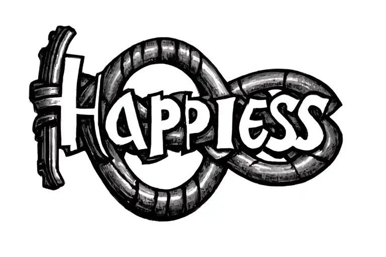 Horizontal Key Whose Stem Turns Into A Word Happiness With A Vertical Knot