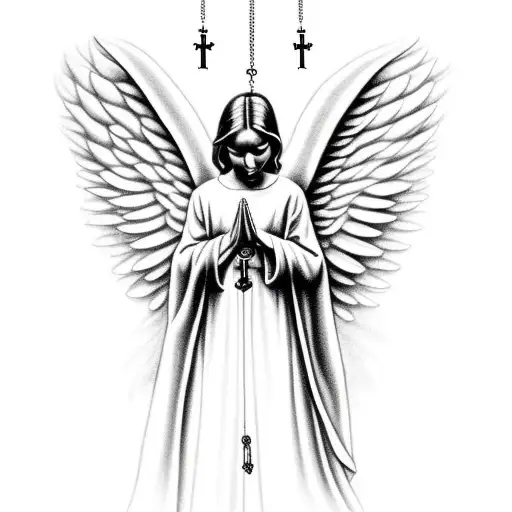 Angel Pray Hands With Rosary Beads