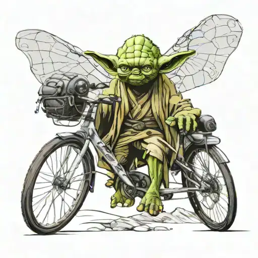 A Yoda From Star Wars Doing Mountain Bike With Cycling Clothing And Cycling Helmet