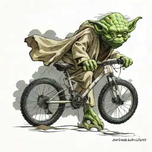 A Yoda From Star Wars Doing Mountain Bike