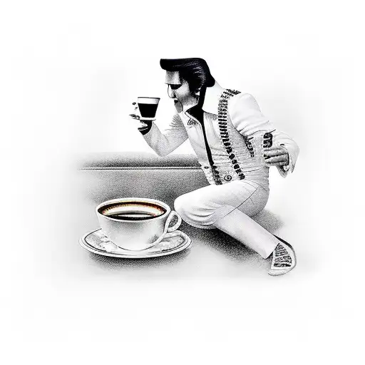 A Photo Of Elvis Presley Playing Guitar With A Cup Of Coffee In The Foreground