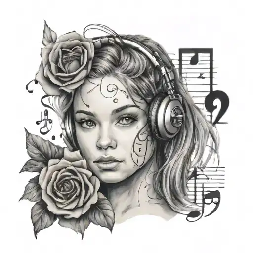 A Tattoo Design Combining Music Notes And A Portrait Of Your Daughter