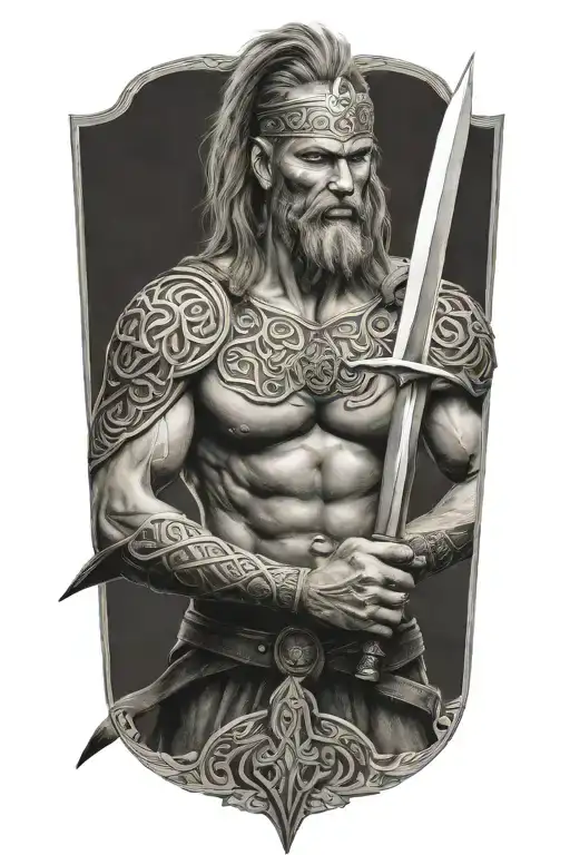 Celtic Warrior Wielding His Sword