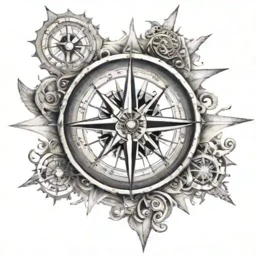 A Realistic Depiction Of A Compass Rose With Intricate Geo Details