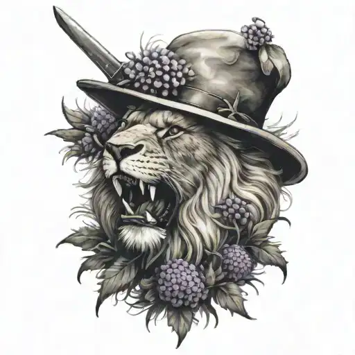 Lions Face With Scottish Thistles And A Dagger