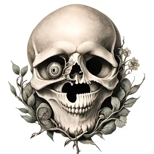Earthy Grounded Skull Vines Snail Through Eye Socket