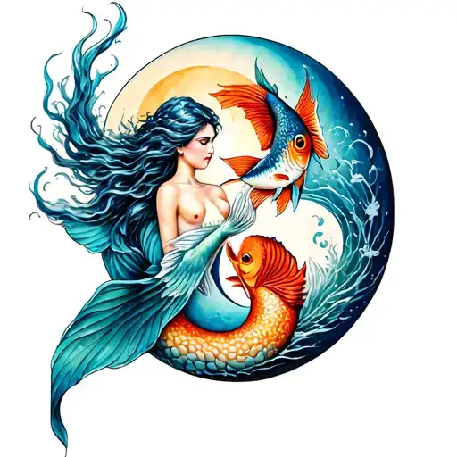 A Siren Mermaid And A Fish Yin Yang