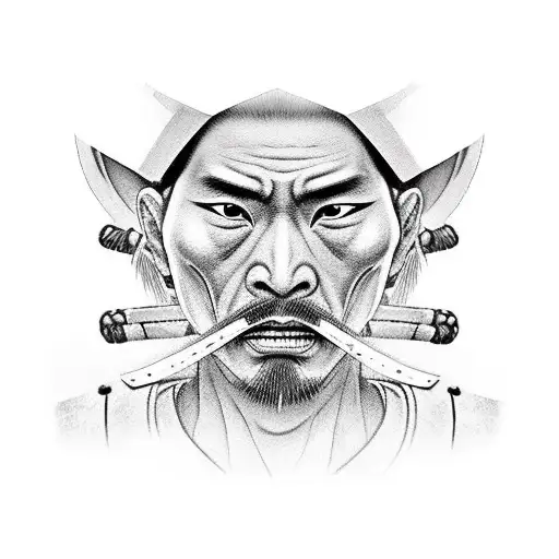 Samurai Warrior Engaged In A Fierce Brawl Fight