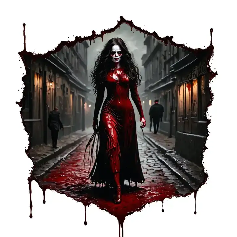 Woman Full Body Blood Jack The Ripper Walking